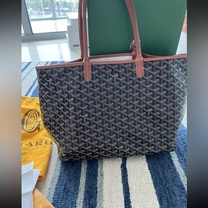 Goyard Saint Louis Tote PM Black/Tan Canvas